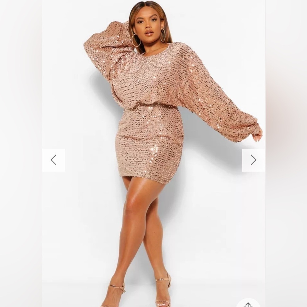 Boohoo blouson sleeve sequin, mini dress